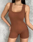 Ribbed U-Neck Yoga Romper Workout One Piece Seamless Tank Top Jumpsuit coffee