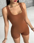 Ribbed U-Neck Yoga Romper Workout One Piece Seamless Tank Top Jumpsuit coffee