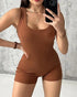 Ribbed U-Neck Yoga Romper Workout One Piece Seamless Tank Top Jumpsuit coffee