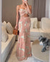 Floral Print Bandeau Sleeveless Shirred Hollow-out Maxi Dress pink