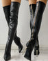 Zipper Knee-High Thin Heel Boots Pointed Toe Long Sexy Stiletto Heel black