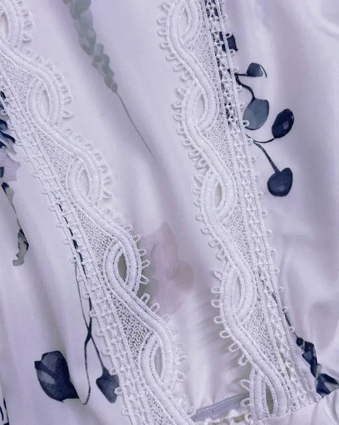 Ombre Cold Shoulder Lantern Sleeve Frill Ruffle Hem Blouse Top light purple