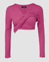 ChicMe Built-in Bra Notch Neck Long Sleeve Shirts Rib-Knit Ruched Waist Top hot pink