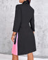 Metal Decor Ombre Pleated Patchwork Shawl Collar Three Quarters Work Dress Wrap Front Tie Waist Midi Blazer Dress black