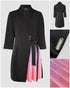 Metal Decor Ombre Pleated Patchwork Shawl Collar Three Quarters Work Dress Wrap Front Tie Waist Midi Blazer Dress black