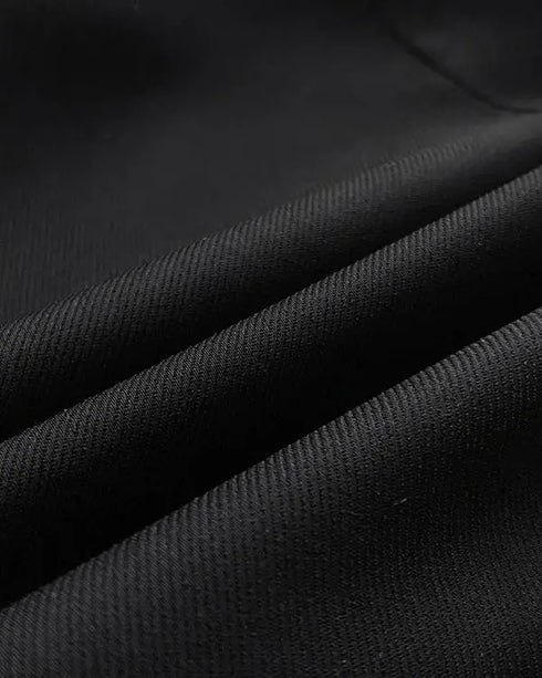 Metal Decor Ombre Pleated Patchwork Shawl Collar Three Quarters Work Dress Wrap Front Tie Waist Midi Blazer Dress black