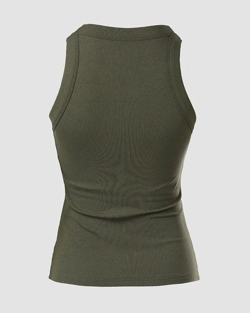 ChicMe Built-in Bra Ribbed Round Neck Tank Top Army green