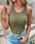 ChicMe Built-in Bra Ribbed Round Neck Tank Top Army green