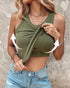 ChicMe Built-in Bra Ribbed Round Neck Tank Top Army green