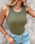 ChicMe Built-in Bra Ribbed Round Neck Tank Top Army green