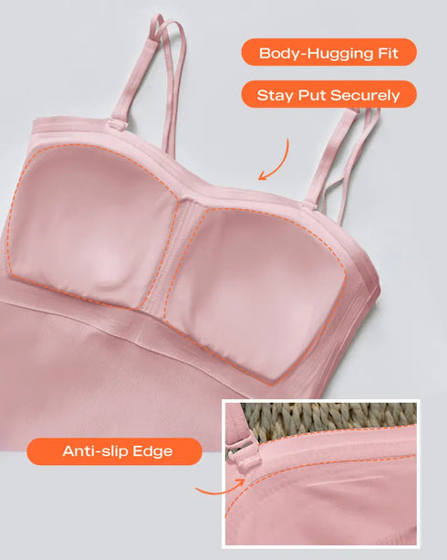 Multi Adjustable Spaghetti Straps Built in Bra Cami Top Sexy Ribbed Slim Fit Workout Camisole Top pink