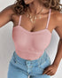Multi Adjustable Spaghetti Straps Built in Bra Cami Top Sexy Ribbed Slim Fit Workout Camisole Top pink