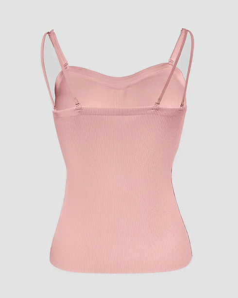 Multi Adjustable Spaghetti Straps Built in Bra Cami Top Sexy Ribbed Slim Fit Workout Camisole Top pink