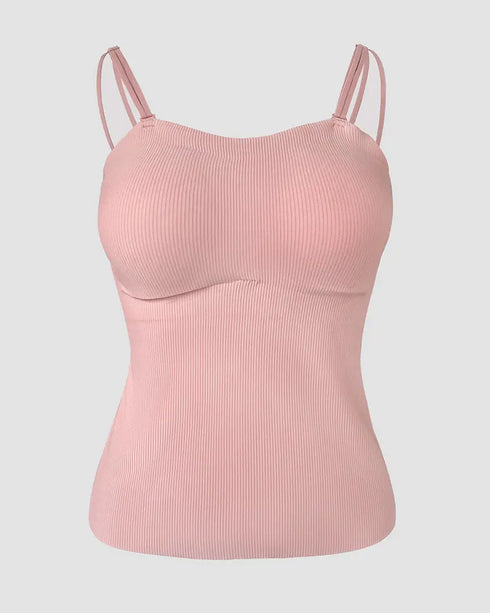 Multi Adjustable Spaghetti Straps Built in Bra Cami Top Sexy Ribbed Slim Fit Workout Camisole Top pink