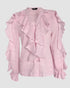 Ruffle Hem Long Sleeve Textured Blouse pink