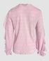 V-Neck Eyelash Lace Patch Ruffles Button Down Blouse Top pink