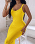 Spaghetti Strap U-Neck Casual Maxi Dress Slim Fit Cami Vacation Dress yellow