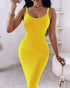 Spaghetti Strap U-Neck Casual Maxi Dress Slim Fit Cami Vacation Dress yellow