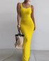 Spaghetti Strap U-Neck Casual Maxi Dress Slim Fit Cami Vacation Dress yellow