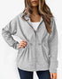 Long Sleeve Waist Drawstring Hooded Coat Casual Loose Fit Cardigan Jacket with Pockets gray