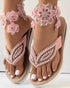 Rhinestone Beaded Leaf Pattern Summer Flip Flops pink