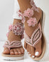 Rhinestone Beaded Leaf Pattern Summer Flip Flops pink