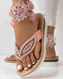 Rhinestone Beaded Leaf Pattern Summer Flip Flops pink