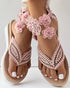 Rhinestone Beaded Leaf Pattern Summer Flip Flops pink