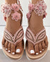 Rhinestone Beaded Leaf Pattern Summer Flip Flops pink
