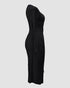 Cable Textured Overlap Deep V-Neck Long Sleeve Mid-Length Dress Tie Waist Slim Fit Knit Dress black