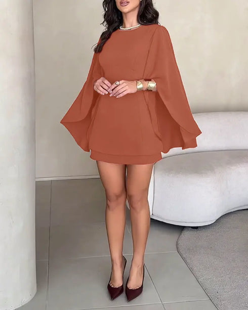 Round Neck Bell Sleeve Casual Backless Tied Detail Jumpsuit brown