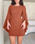 Round Neck Bell Sleeve Casual Backless Tied Detail Jumpsuit brown