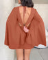 Round Neck Bell Sleeve Casual Backless Tied Detail Jumpsuit brown