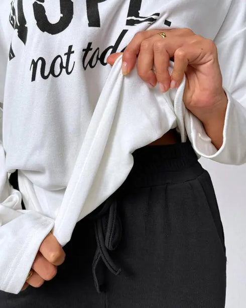 Anchor Print Striped Skew Neck Top & Pants Set black