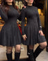 Stand Collar Long Sleeve Cinched Waist Flared Mini Dress Casual Dress black