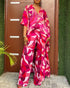 2 Pieces Outfit Colorblock Geometric Print Batwing Sleeve Cover Up and Casual Wide Leg Pants Set hot pink