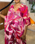 2 Pieces Outfit Colorblock Geometric Print Batwing Sleeve Cover Up and Casual Wide Leg Pants Set hot pink