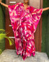 2 Pieces Outfit Colorblock Geometric Print Batwing Sleeve Cover Up and Casual Wide Leg Pants Set hot pink