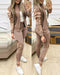 Contrast Sequins Zipper Design Jacket & Drawstring Pants Set brown