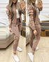 Contrast Sequins Zipper Design Jacket & Drawstring Pants Set brown