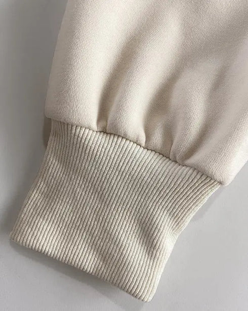 Contrast Sequin Long Sleeve Drop Shoulder Sweatshirt Casual Zipper Side Top Apricot