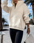 Contrast Sequin Long Sleeve Drop Shoulder Sweatshirt Casual Zipper Side Top Apricot