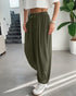 High Waist Elastic Dtrawstring Cuffed Pants Casual Loose Fit Ruched Pants Army green