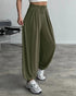 High Waist Elastic Dtrawstring Cuffed Pants Casual Loose Fit Ruched Pants Army green
