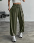 High Waist Elastic Dtrawstring Cuffed Pants Casual Loose Fit Ruched Pants Army green
