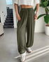 High Waist Elastic Dtrawstring Cuffed Pants Casual Loose Fit Ruched Pants Army green