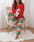 2 Pieces Outfit Christmas Cute Cartoon Reindeer Placement Print Long Sleeve Top and Elastic Waist Pants Set Causal Snowflake Print Pajamas Set red