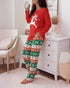 2 Pieces Outfit Heart & Let me sleep Slogan Print Long Sleeve Top and Christmas Tree & Snowflake Print Colorblock Elastic Waist Pants Set Casual Christmas Pajamas Set red