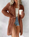 Contrast Binding Lapel Teddy Coat Open Front Longline Winter Outwear Jackets with Pockets coffee