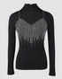 Metal Ring Decor Round Neck Hollow-out Long Sleeve Top Slim Fit Stretchy Layering Top with Thumb Hole Cuffs black
